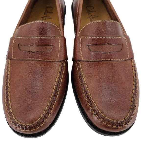 Cole Haan Douglas Mens 10.5 Saddle Tan Leather Dress Shoes Classic Penny Loafers - Picture 3 of 15